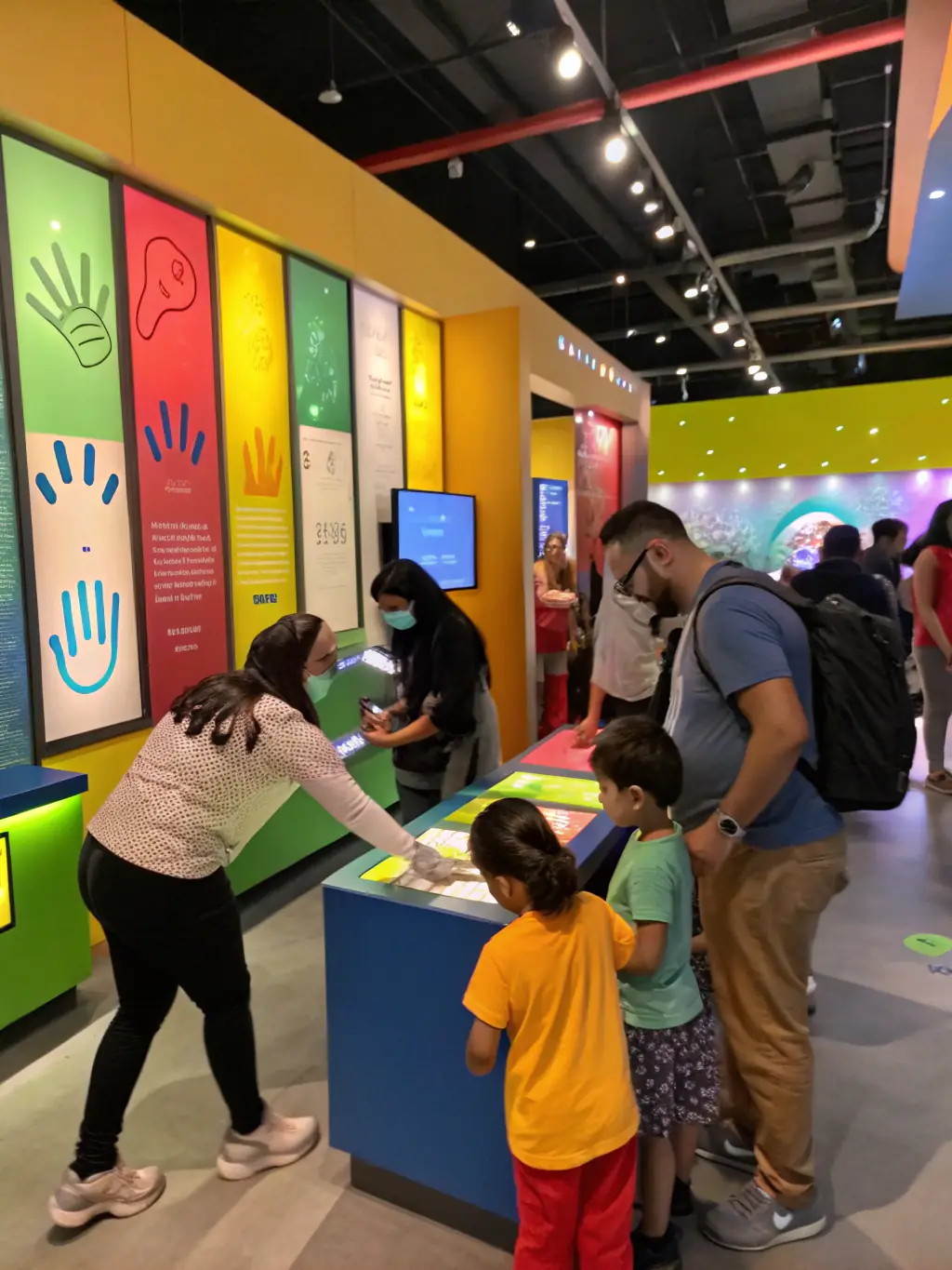A lively group outing to a local museum, with participants and staff smiling, some using mobility aids, all enjoying the cultural experience together.